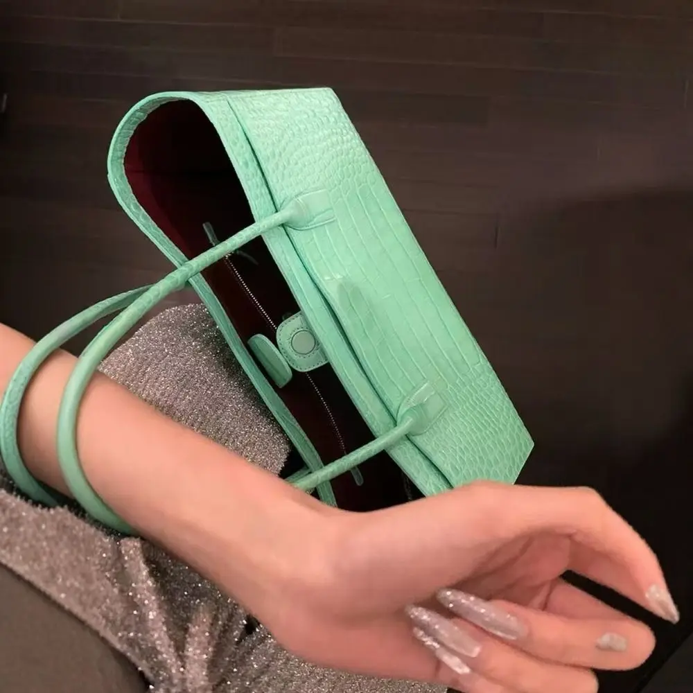 High Quality PU Crocodile Pattern Tote Bag Luxury Elegant Women Handbag Trendy Shoulder Bag Daily Commuting
