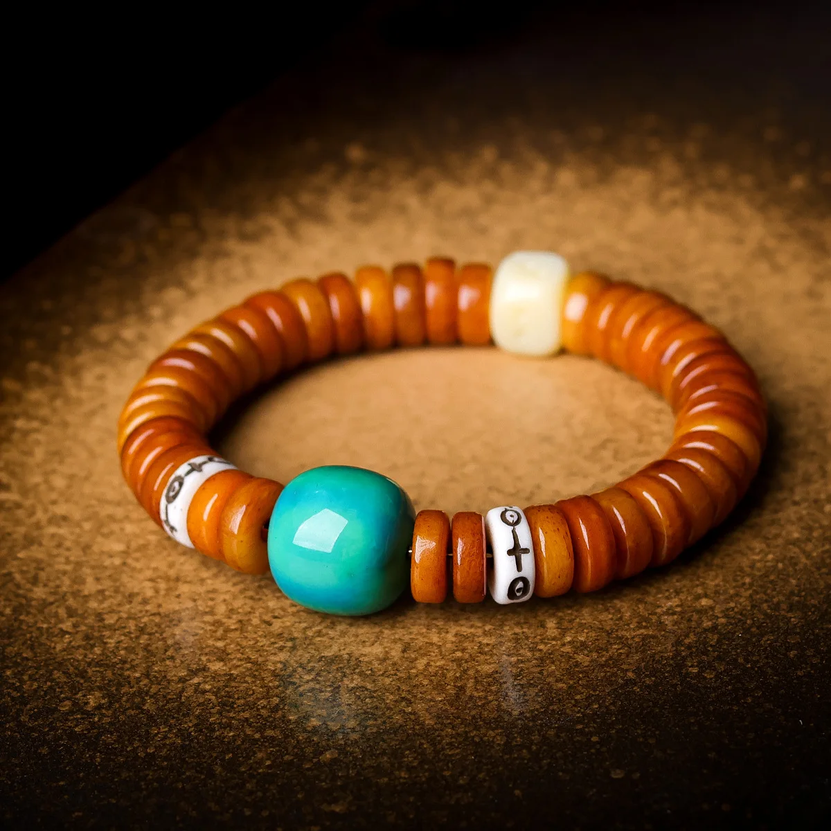 Tibetan Style Bone Tablet Bead Bracelet Antler Magnesite Turquoise Ethnic Style Bracelet Gifts