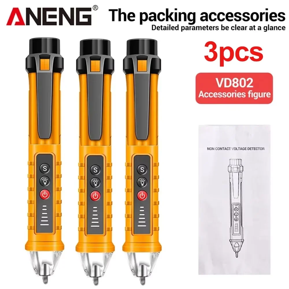 

Тестер напряжения ANENG VD802 с регулировкой высокой и низкой чувствительности, бесконтактный, от 12В до 1000В переменного тока, с функцией обнаружения проводки под напряжением и фонариком для электриков