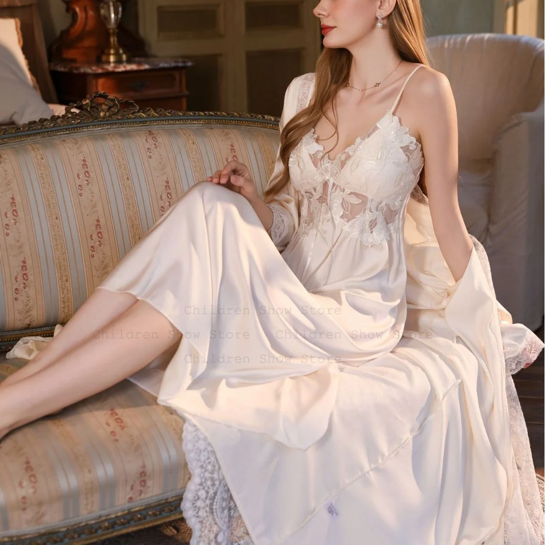 

Элегантный женский атласный халат Vestidos De Novia, длинное свадебное кимоно, халат, кружевное платье с цветочным принтом, пижама Mujer, ночная рубашка