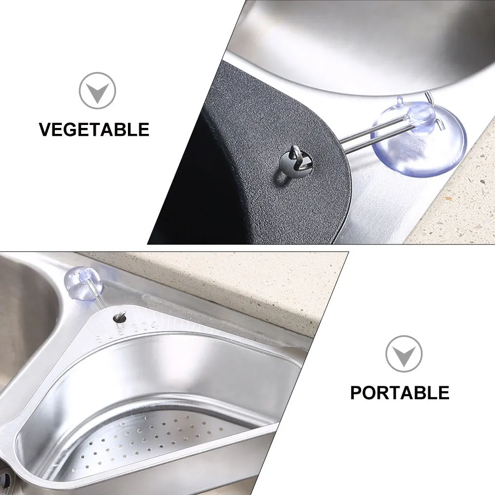 

1Set Stainless Kitchen Drain Basket Triangular Silver Storage Rack Food Washing Basket Sink Storage Rack Household Drain