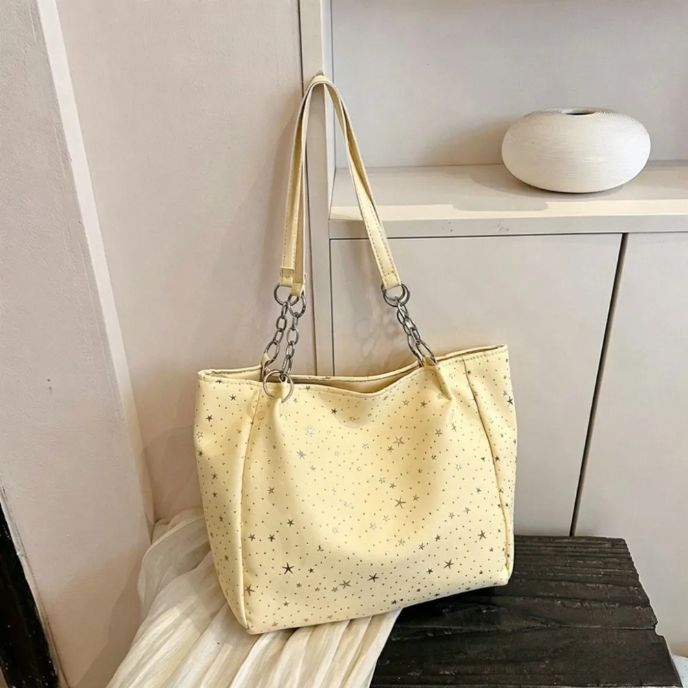 Durable Star Pattern Shoulder Bag Versatile Solid Color Large Capacity Handbag Chain Strap Soft Underarm Tote Bag
