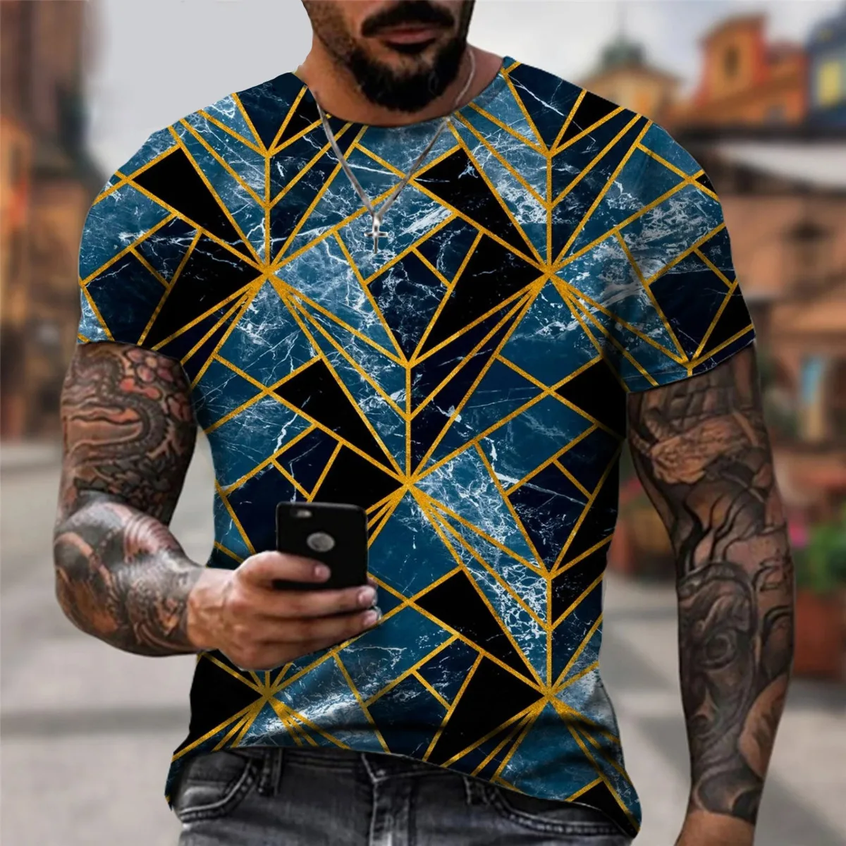 

Fashionable 3D printed dizzy geometric shape T-shirt fun short sleeved personalized T-shirt men's and women's top pullover