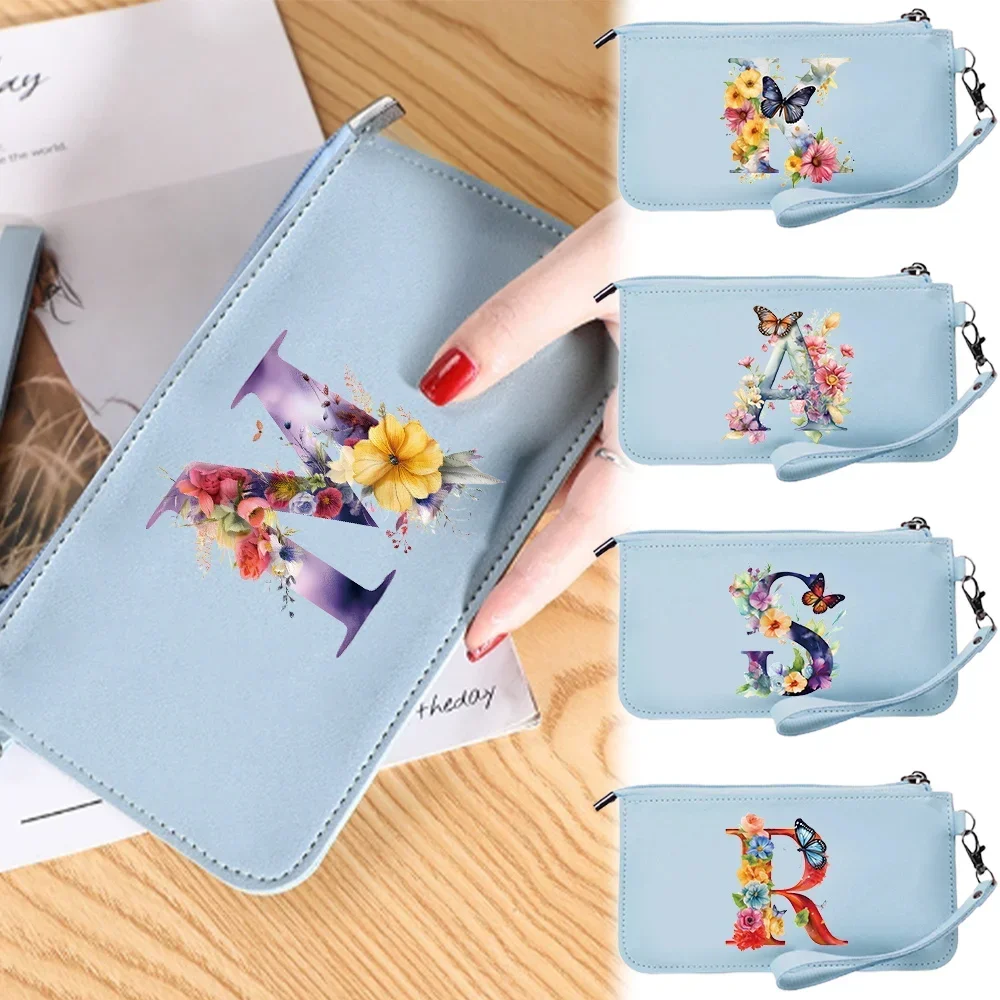 Wallet Slim RFID Blocking Card Holder Minimalist Leather Wallets for Women Zip Around Wallet Clutch Purse Butterfly Pattern