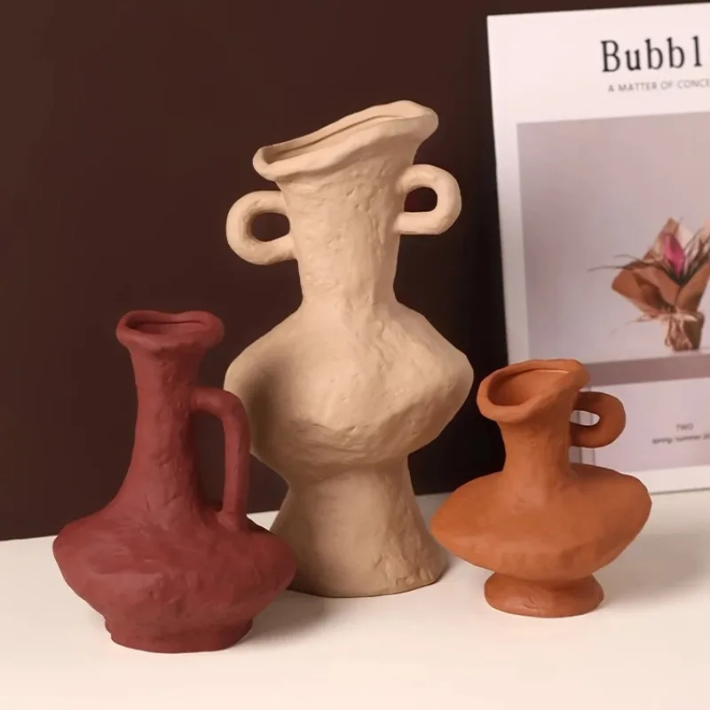 Wabi-Sabi Ceramic Flower Vase, Retro Minimalist Floral Pot, Guestroom or Living Room Decor, Artistic Table Ornament