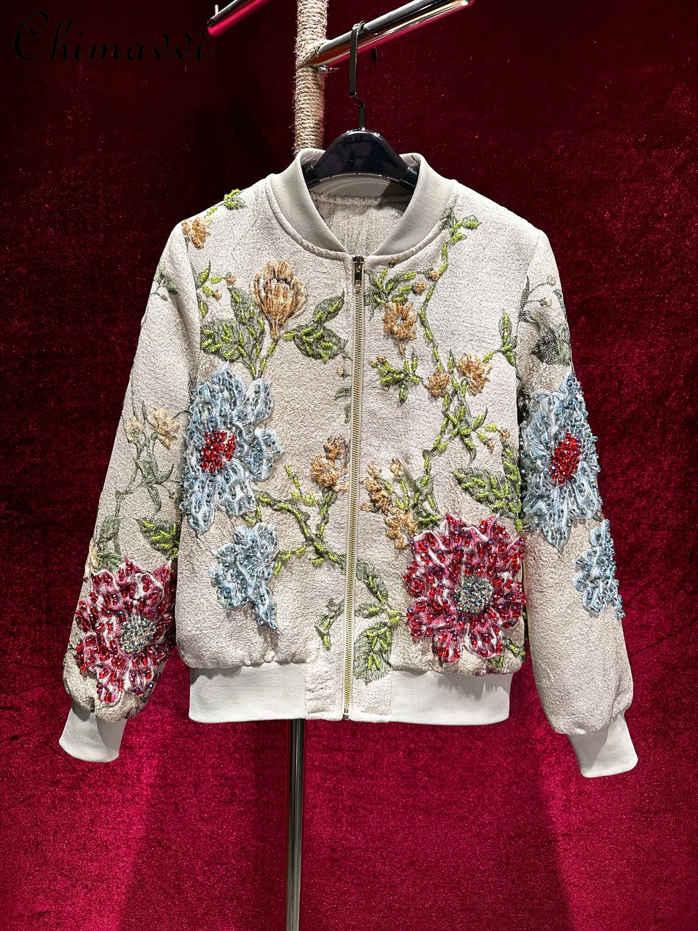 

Heavy Beaded Jacquard Embroidery Elegant Jacket Women's Baseball Jacket 2025 Autumn Clothes New Fashion Retro Short Coat Top