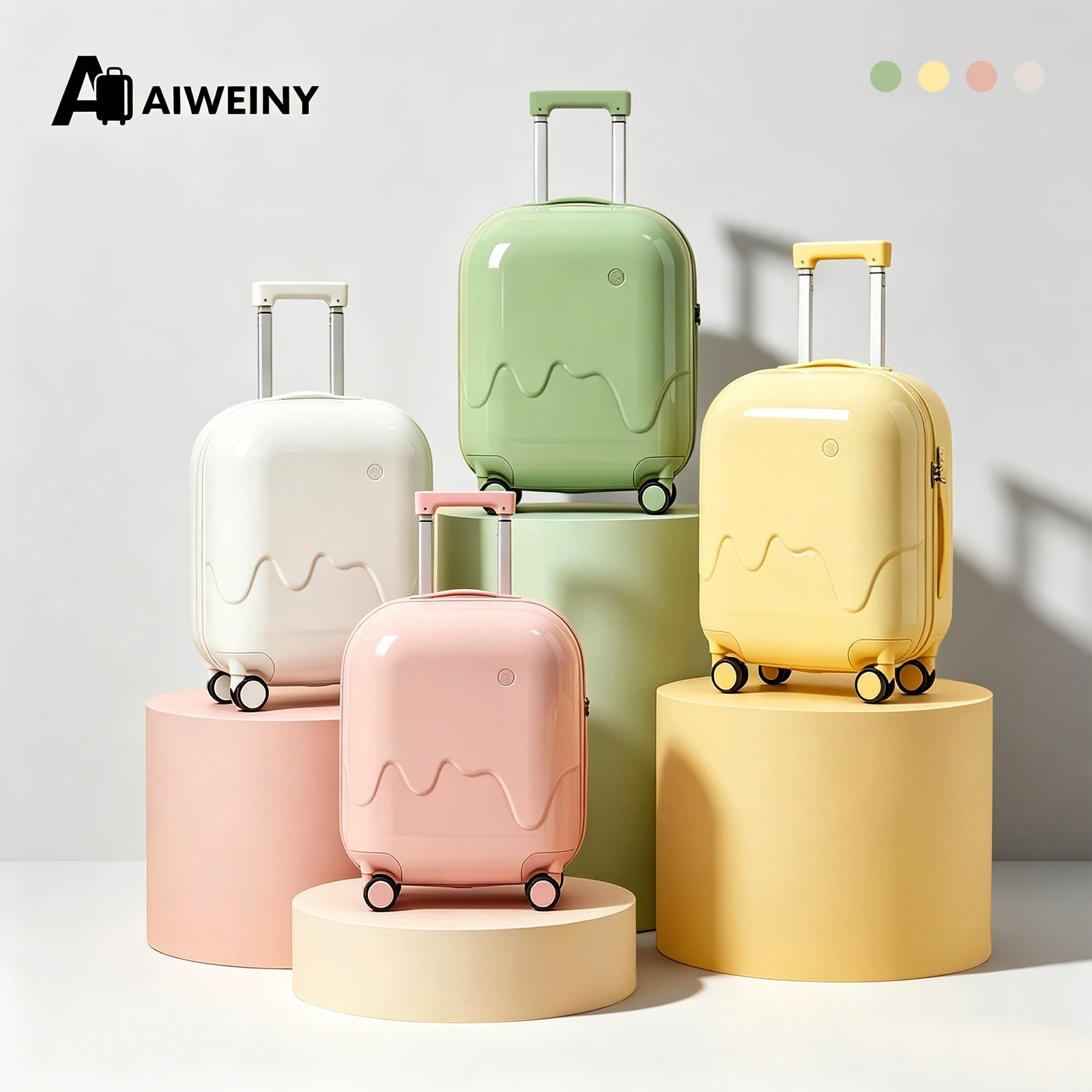 

AIWEINY Multifunctional Ice Cream Suitcase，ABS+PC Luggage with USB Cup Holder TSA Lock Silent Spinner Wheels for Women Kids