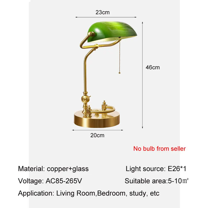 Imagem -02 - Candeeiro de Mesa de Vidro Vintage para Sala e Decoração do Quarto Todo o Cobre Cabeceira Desk Lamp Banco Americano e Europeu Office Desk Lamp