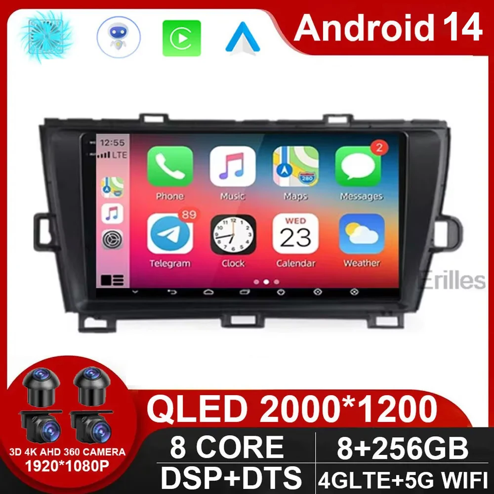 

QLED DSP Android 14 для Toyota Prius XW30 2009 - 2015 Автомагнитола мультимедийный видеоплеер GPS навигатор стерео Carplay без DVD