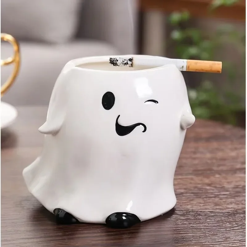 Halloween Ghost  Ashtray Ceramic Cartoon Ashtray Cup Easy Clean Festival Boyfriend Creative Gift Smoking Home Office Decoration