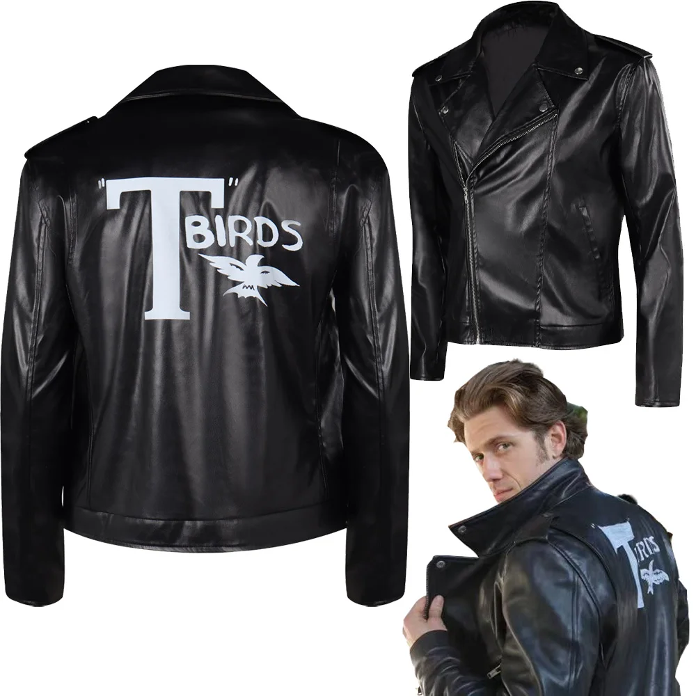 Abrigo de Cosplay de T-birds Danny, disfraz rosa de grasa para TV, chaqueta negra informal para hombre y mujer, traje de Carnaval de Halloween, ropa