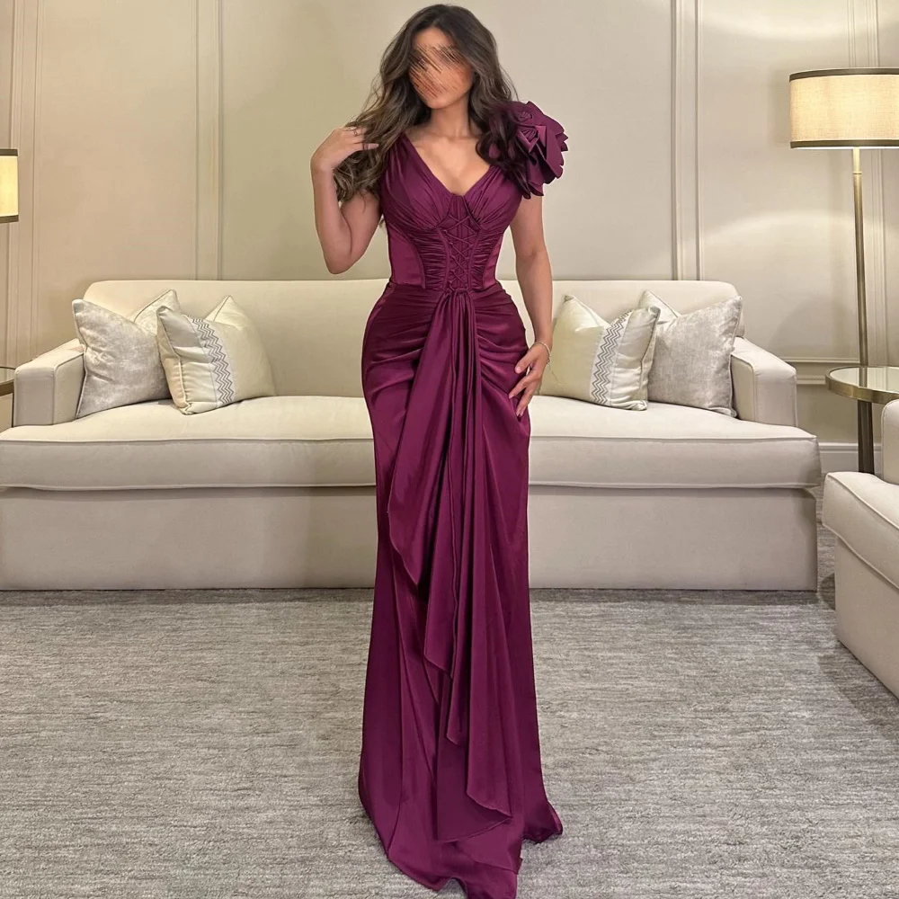 

Epoch Satin Evening Dress Elegant Ruched فساتين مناسبة رسمية V-Neck Side Slit Cocktail Party Prom Gown For Sexy Women 2024