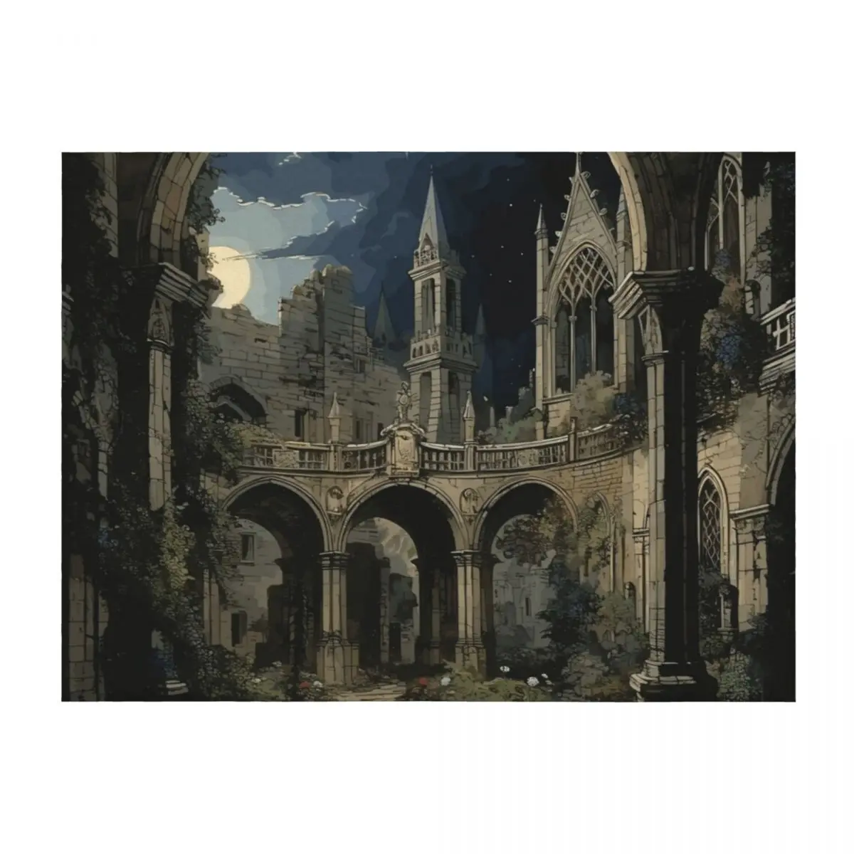

Gothic Courtyard at Night - Gothic Dark Academia Throw Blanket Blankets For Bed for babies Blankets For Baby Moving Blankets