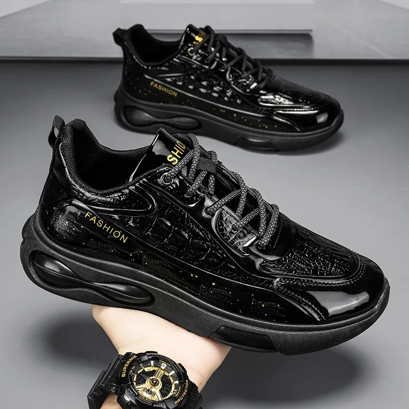 2024 Men Fashion Leather Shoes Alligator Lines Sports Shoes Autumn Cushioning Sneakers Men Trendy Casual Jogging Running Shoes