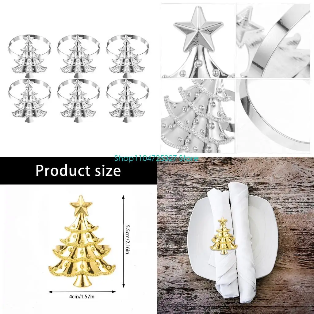 

D8KF металлические кольца для салфеток в форме рождественской елки, украшение для кухонного стола для праздничной презентации