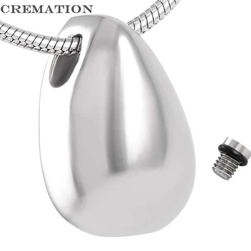 Satinless Steel Teardrop Shape Cremation Jewelry Pendant Ashes Urn Necklace with Snake Chain CMJ8396