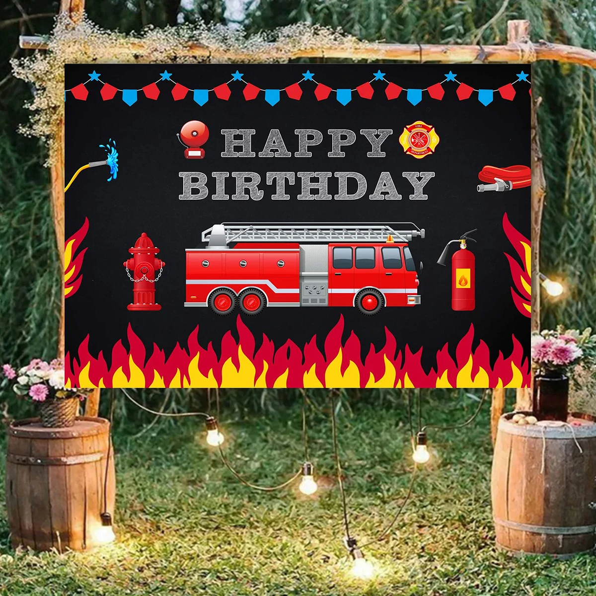 Happy Birthday Firefighter Truck Photography Kids Background Backdrop Banner Children Bedroom Dearm Job Party Decoration