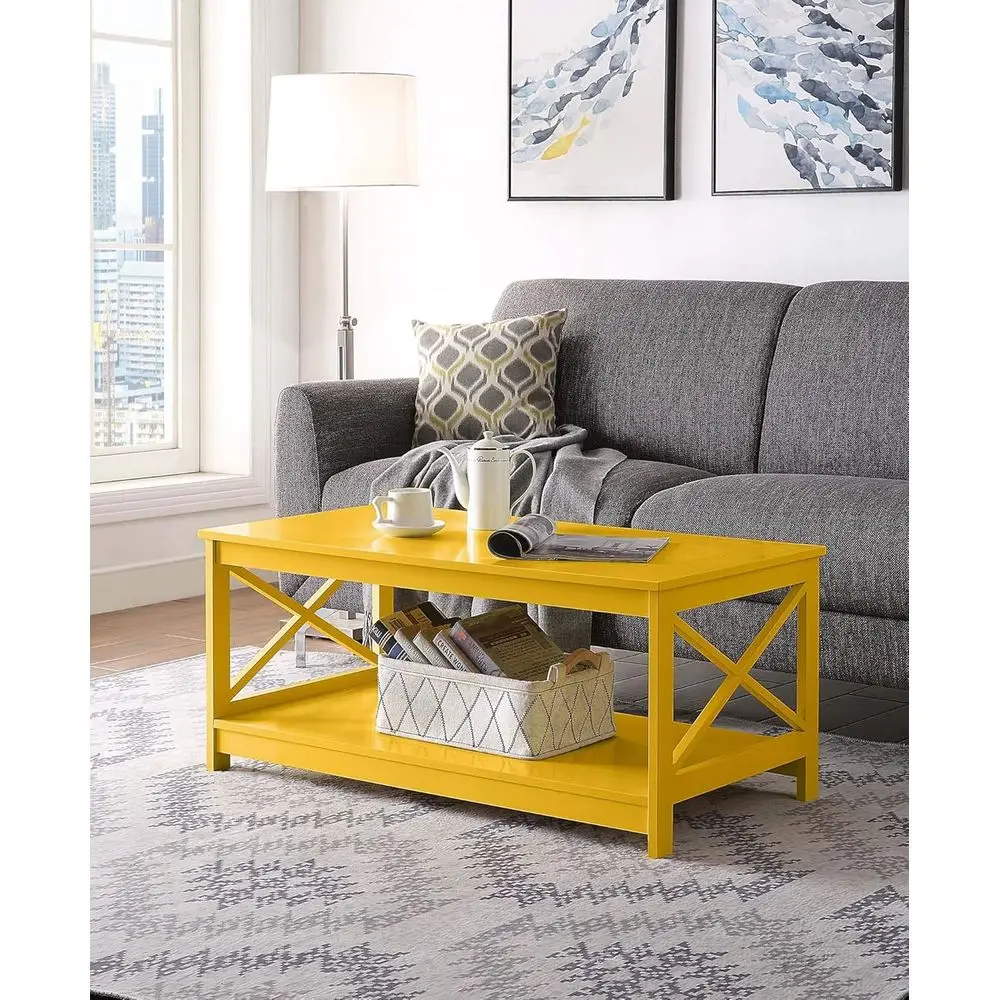 Yellow Oxford-Style Shelf Coffee Table