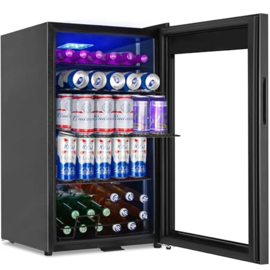 

Beverage Refrigerator Cooler 128 Cans 3.2 Cu.Ft Mini Fridge with Glass Door for Drinks Beer Soda Wine Compact Fridge with 4 Adj