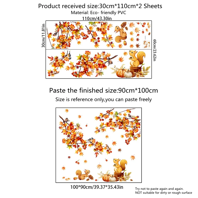 New Large Maple Forest Animals Wall Stickers Trees Branches Squirrels Animals Wall Decals Nursery Kids Room Daycare Wall Decor