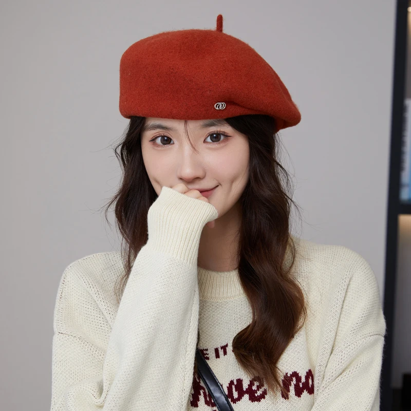 French Retro Beret Women\'s Autumn and Winter Wool Bud Hat Korean Version Styled Design Showcase Face Small Painter Hat