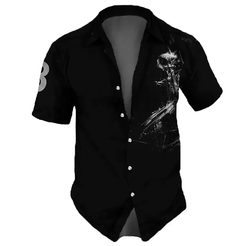 Camisa con botones y solapa para hombre, camisa con estampado de Calavera, ropa de manga corta hawaiana, personalizada, Verano