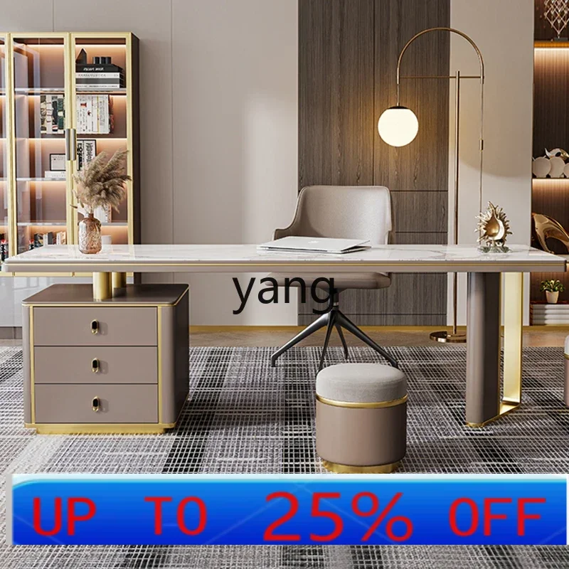 

LMMlight luxury bright rock slab desk, simple modern writing desk with cabinet, desk and chair
