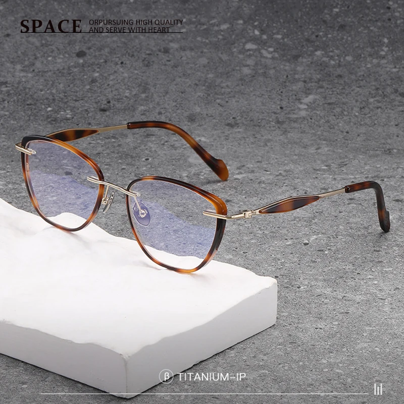 

ARLT 6077 Detachable Designer Handmade Ultra-Light Acetate Fashion Women Prescription Glasses in Titanium ortoiseshell Color