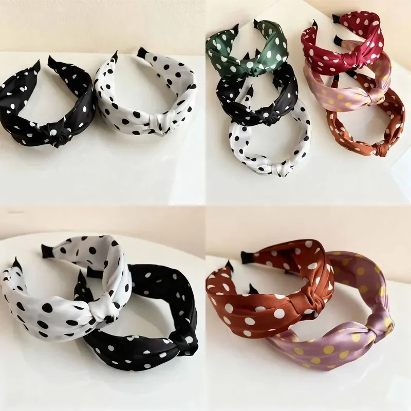 Korean Polka Dot Knotted Wide Edge Headband for Women Simple Temperament Internet Celebrity Super Fairy Mori Style Hair
