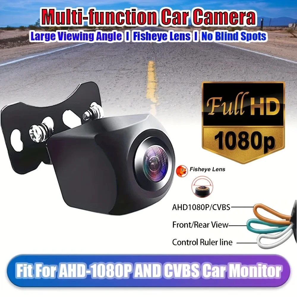 170° Fisheye AHD Car Camera with Wide Angle Lens & Night Vision - Rear & Front View Backup Camera Parking Line Guide