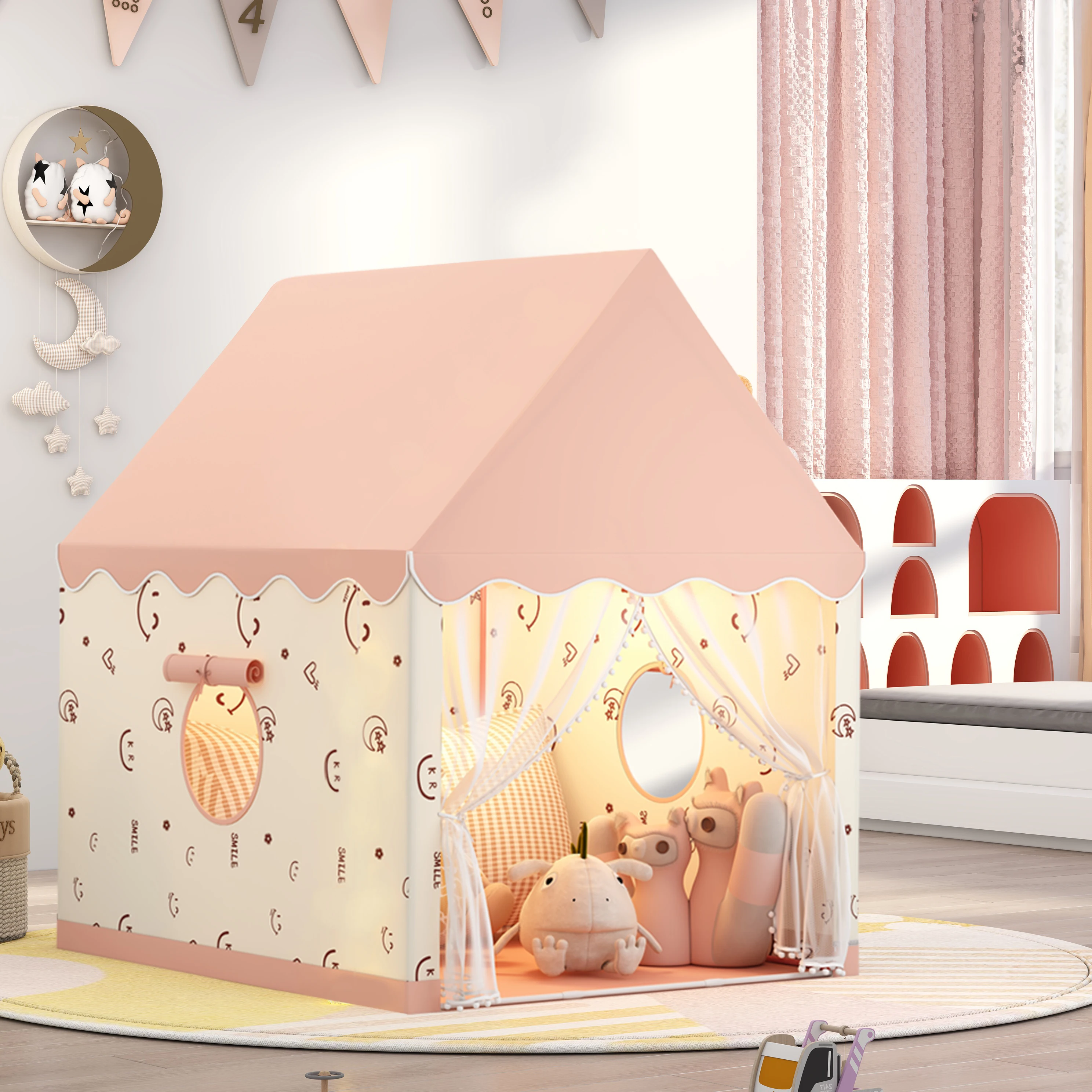 Leuke speelgoedtent voor kinderen, prinsessensprookje speelkasteel, draagbaar speelhuisje voor buiten, geweldig vakantiecadeau voor jongens en meisjes, kerstcadeau, accessoires niet inbegrepen