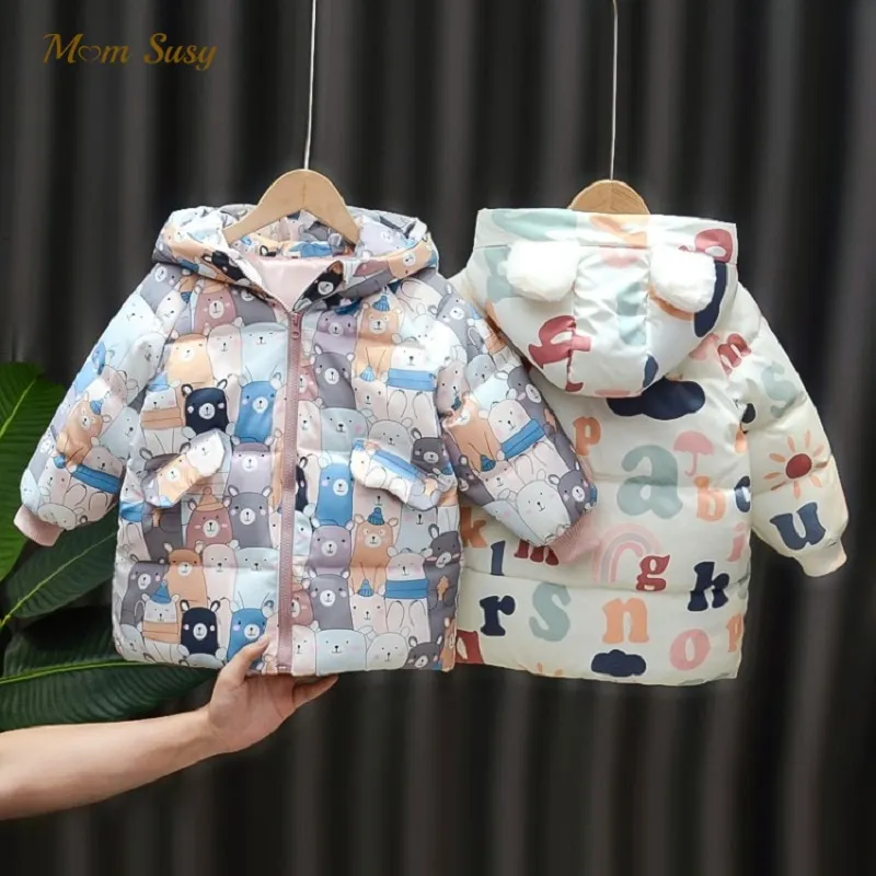 

Baby Girl Boy Cotton Padded Jacket Winter Infant Toddler Hooded Coat Warm Thick Parkas Cartoon Print Outwear Baby Clothes 1-7Y