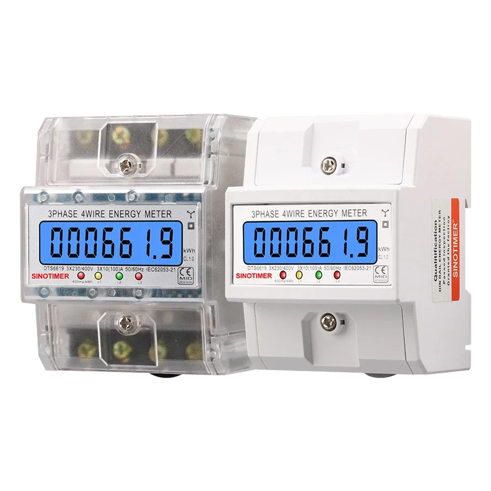 Electric Energy Meter Three Phase LCD Digital Display DIN Rail Mounting 4- Wires Electric Meter Wattmeter AC 3*230/400V 50Hz