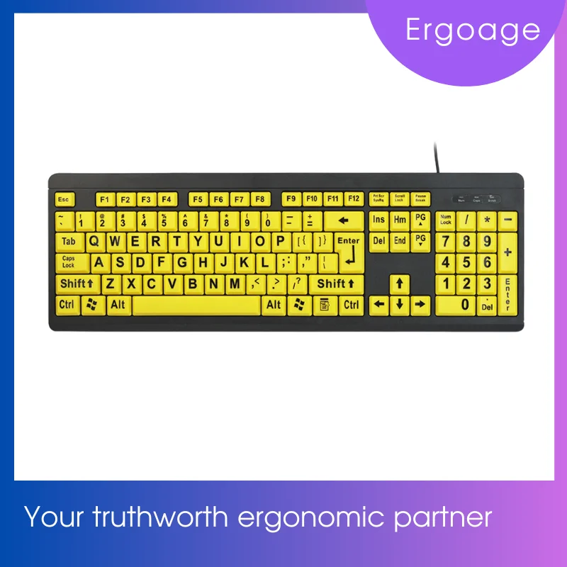 

Ergoage Wired Large Print Letters Keyboard Attracting Black Yellow Color 104 Keys for Elderly Shortsighted and Visually Impaired