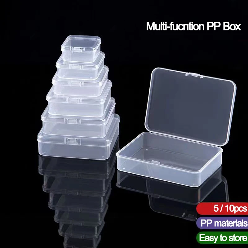 5Pcs/10Pcs PP Storage Box Mini Transparent Plastic Case Container Square Rectangle Packaging Box for Jewellry Beads Small Items