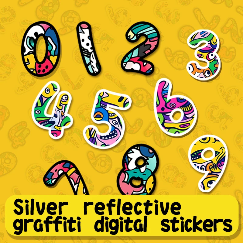 

Reflective Graffiti Digital Stickers Waterproof Car Trunks Personalized Creative Motorcycle Racing Car Decorations Silver Adhesi