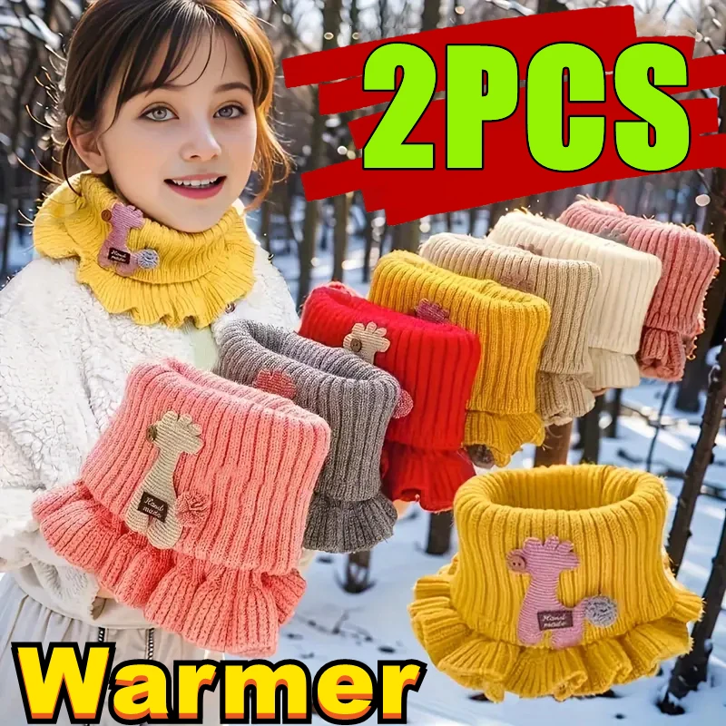 New 2/1PC Baby Knitted Scarf Cartoon Giraffe Ruffle Neck Warmer Girls Kids Accessories Collar Circle Outdoor Winter Warm Scarves