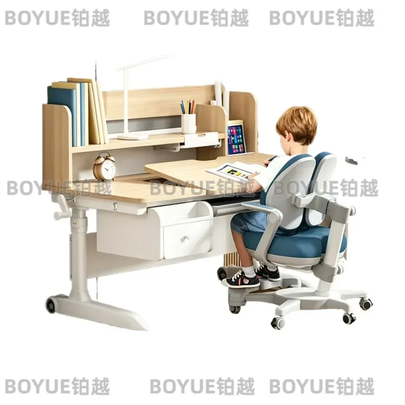 Adjustable Height Solid Wood Study Desk for Kids Primary School Writing Table Ergonomic Student Homework Station Furniture
