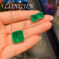 2024 Trendy 925 Sterling Silver Emerald Earrings Crystal Jewelry Women Wedding Party High Quality Pendant Necklace Gift