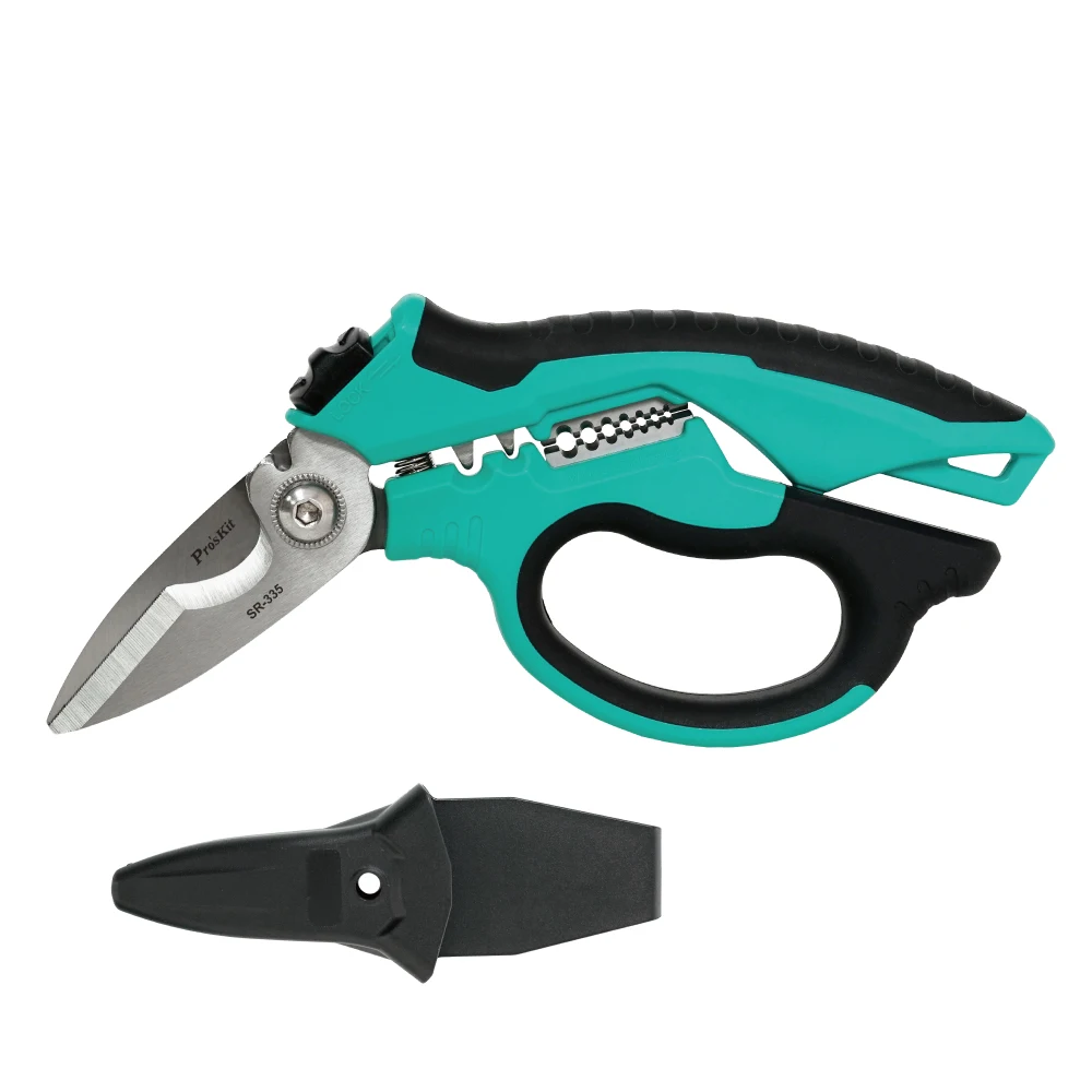 

PRO'SKIT SR-335 8" Industrial Multipurpose Angled Shears with Wire Stripper Between Handles Are 0.3mm2 to 6mm2 (AWG 22-10)