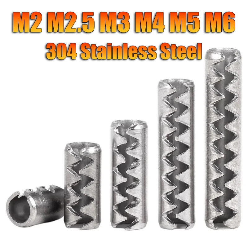M2 M2.5 M3 M4 M5 M6 304 Stainless Steel Toothed Open Elastic Cylindrical Pins Serrated Elastic Pin Door Pin Locating Dowel