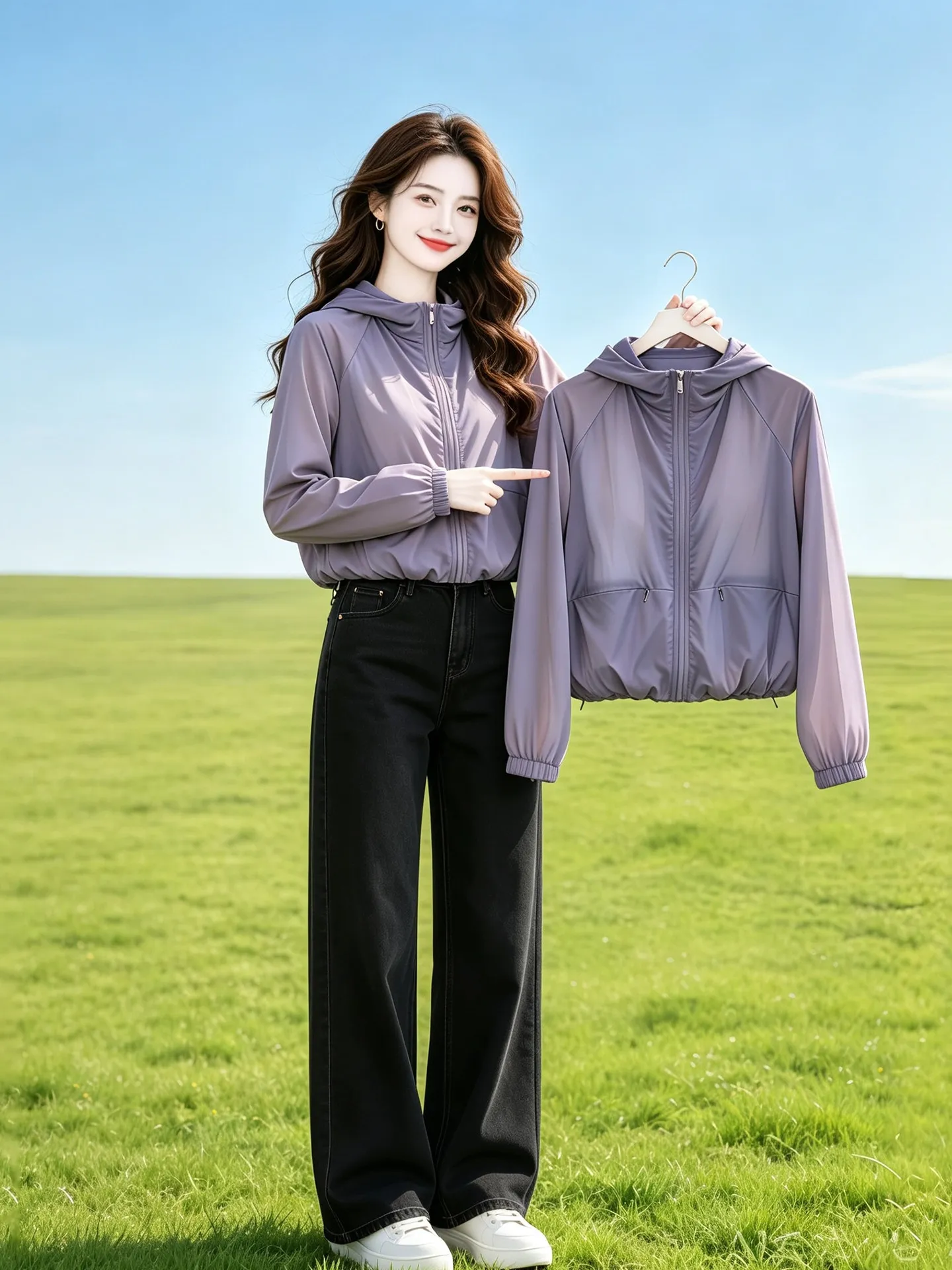 

Summer Outerwear Loose Casual UV Protection Sunscreen Shirt Women's Fashionable New Arrival 2026 Zipper Pocket Long Sleeve