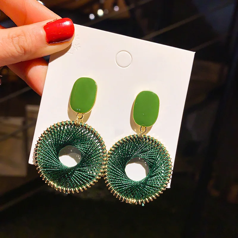 Silver Post Earrings Enamel Woven Round Drop Minimalist Oversized Versatile for Women Casual Party Daily Boho Lightweight