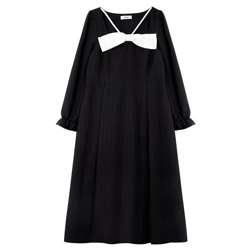 2022 Autumn Winter Bowknot Plus Size Fashion Party Dress Women Elegant Waist Black Vestidos De Fiesta Oversized Chic Robe Femme