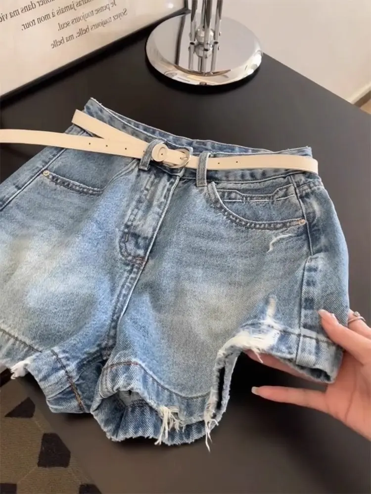 Women Blue Mini Denim Shorts Y2k Gyaru Ripped Cowboy Shorts Vintage 2000s High Waist Hot Jeans Pants Shorts Clothes Summer 2026