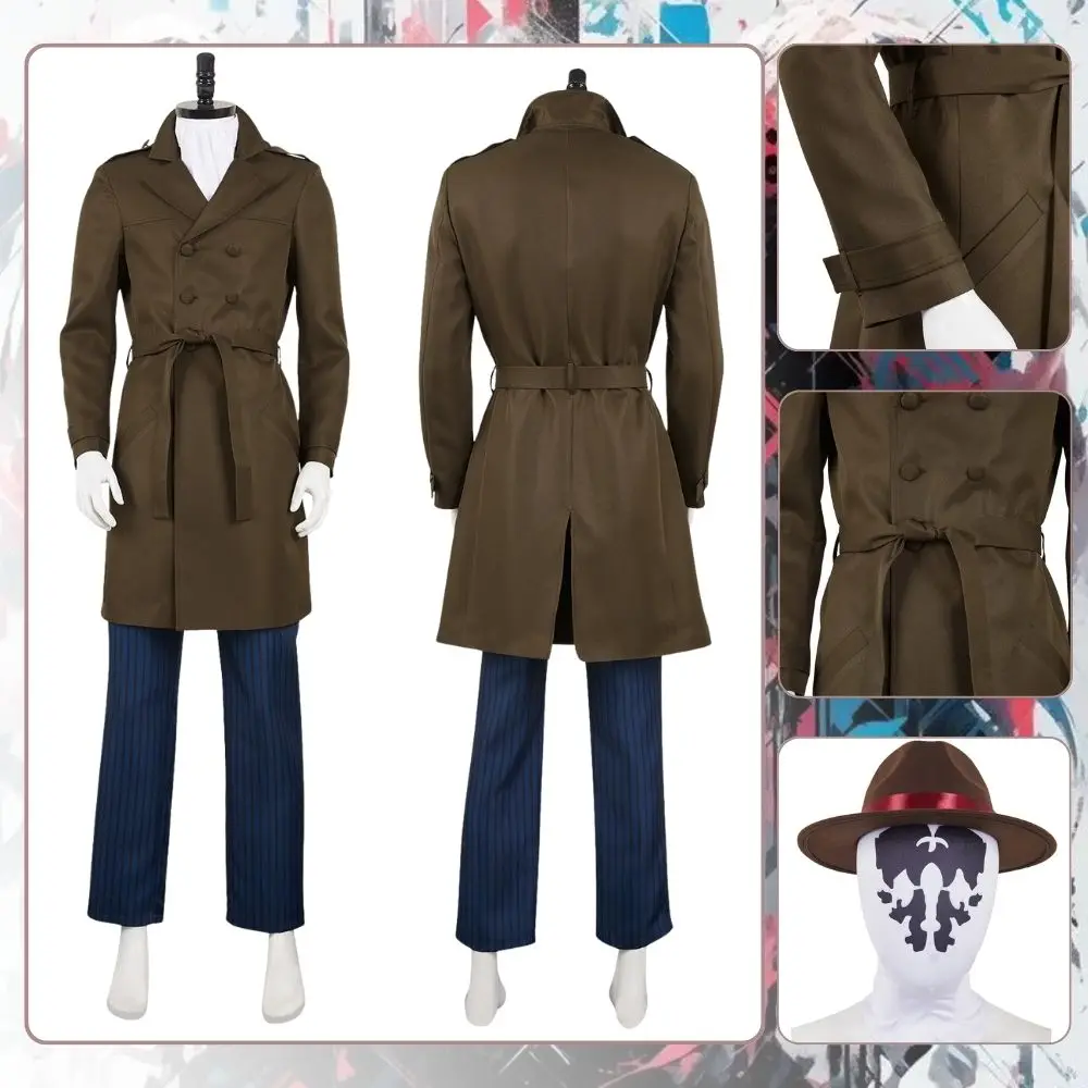 حارس 2024 Rorschach تأثيري موحدة أقنعة الخيال زي تمويه للرجال الملابس قبعة وتتسابق هالوين كرنفال البدلة