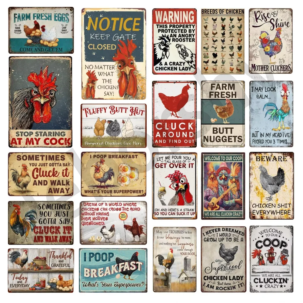 Crazy Chicken Coop Sign Retro Metal Welcome Plaque Funny Farmhouse Perfect For Henhouse Or Kitchen Ideal Farm Gift Wall Decor
