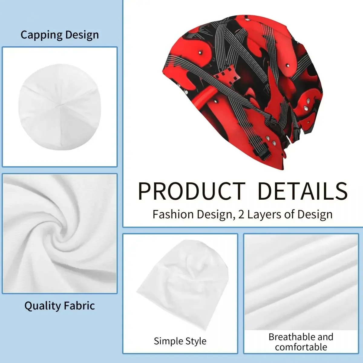 فقط القيثارات بونيه القبعات الهيب هوب تزلج Skullies قبعة صغيرة الغيتار الحفل الموسيقى الموسيقية الرجال النساء محبوك قبعة دافئة ذات الاستخدام المزدوج قبعة #5