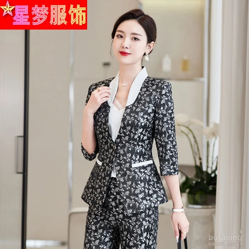 2023Summer Mid-SleeveOLProfessional Women's Suit Blazer and Pants Business Formal Wear Elegant Fashion Set Workwear