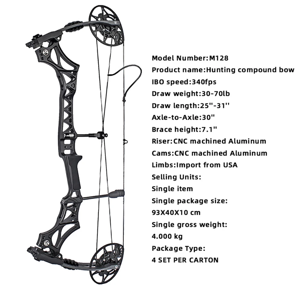 Composite Pulley Bow and Arrow, Adjustable Archery Bow, Outdoor Archery, Military Star, M128, 30-70 Lbs